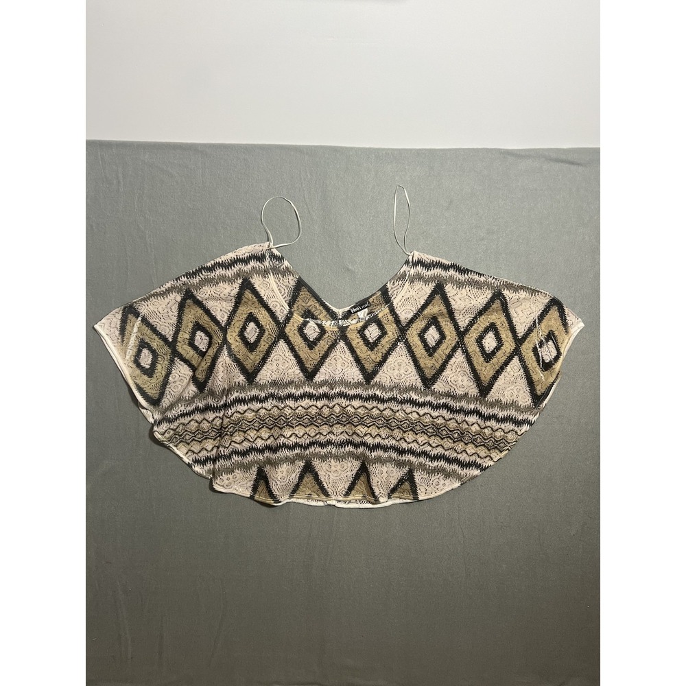 Wet Seal Women's Poncho Top Geometric Lace Knit Cream Black Gold Adjustable